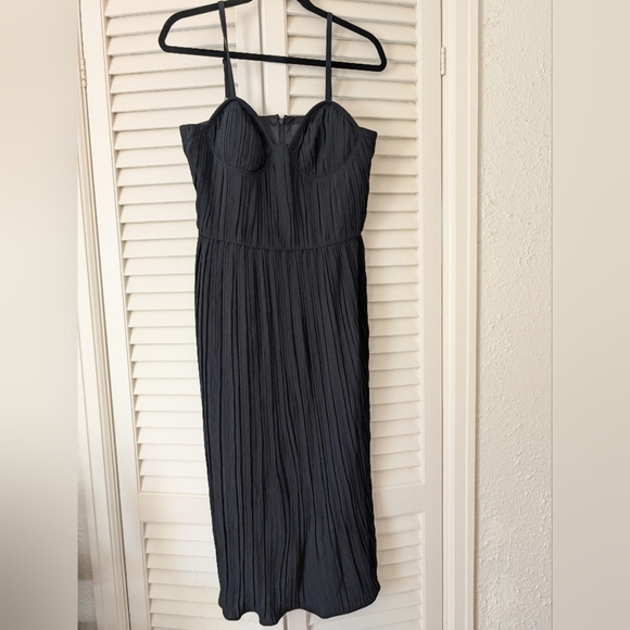 DKNY Black Ruffle Pleated Bustier Midi Dress - Picture 2 of 7